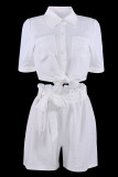 Fashion Casual Solid Patchwork Turndown Collar Short Sleeve Two Pieces
