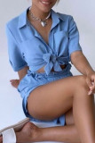 Fashion Casual Solid Patchwork Turndown Collar Short Sleeve Two Pieces