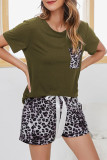 Fashion Casual Print Patchwork O Neck Short Sleeve Two Pieces