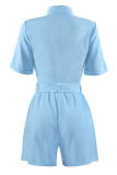 Fashion Casual Solid Patchwork Turndown Collar Short Sleeve Two Pieces