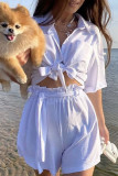 Fashion Casual Solid Patchwork Turndown Collar Short Sleeve Two Pieces
