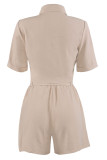 Fashion Casual Solid Patchwork Turndown Collar Short Sleeve Two Pieces