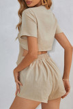 Fashion Casual Solid Patchwork V Neck Short Sleeve Two Pieces