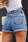Fashion Street Solid Patchwork Denim Shorts