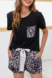 Fashion Casual Print Patchwork O Neck Short Sleeve Two Pieces