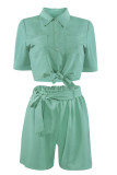 Fashion Casual Solid Patchwork Turndown Collar Short Sleeve Two Pieces