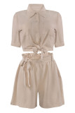 Fashion Casual Solid Patchwork Turndown Collar Short Sleeve Two Pieces
