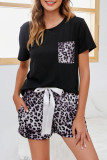 Fashion Casual Print Patchwork O Neck Short Sleeve Two Pieces