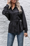 Elegant Solid Buckle With Belt POLO collar Tops