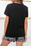 Fashion Casual Print Patchwork O Neck Short Sleeve Two Pieces