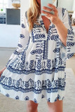 Fashion Sweet Print Patchwork V Neck Princess Dresses