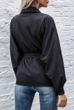Elegant Solid Buckle With Belt POLO collar Tops