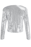 Fashion Solid Sequins Patchwork O Neck Outerwear