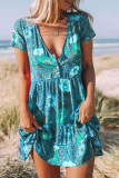 Fashion Street Print Patchwork V Neck Pleated Dresses