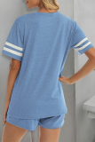Casual Living Striped Patchwork Pocket O Neck Short Sleeve Two Pieces