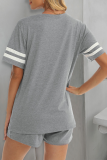Casual Living Striped Patchwork Pocket O Neck Short Sleeve Two Pieces