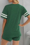 Casual Living Striped Patchwork Pocket O Neck Short Sleeve Two Pieces
