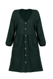 Casual Solid Pocket Buckle V Neck A Line Dresses