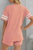 Casual Living Striped Patchwork Pocket O Neck Short Sleeve Two Pieces