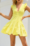 Fashion Street Solid Patchwork Backless V Neck A Line Dresses