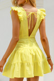 Fashion Street Solid Patchwork Backless V Neck A Line Dresses