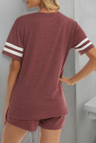 Casual Living Striped Patchwork Pocket O Neck Short Sleeve Two Pieces