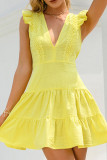 Fashion Street Solid Patchwork Backless V Neck A Line Dresses