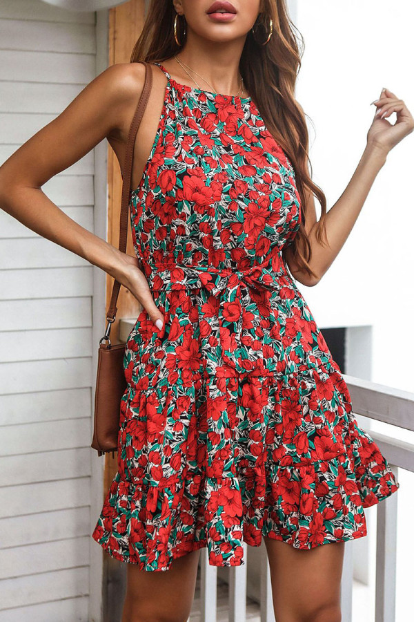 Fashion Casual Print Patchwork O Neck A Line Dresses