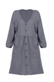 Casual Solid Pocket Buckle V Neck A Line Dresses