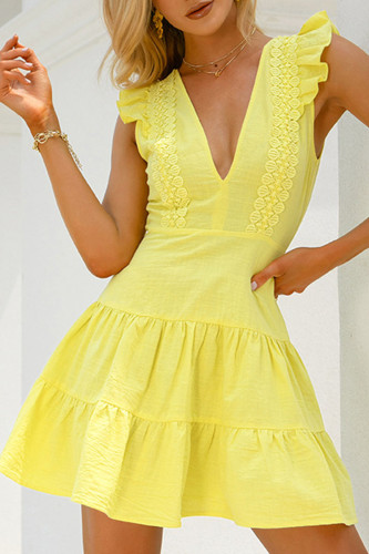 Fashion Street Solid Patchwork Backless V Neck A Line Dresses