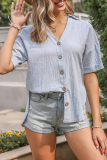 Fashion Casual Solid Buckle Slit V Neck Tops