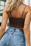 Fashion Street Solid Frenulum Fold V Neck Tops