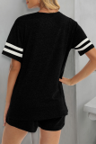Casual Living Striped Patchwork Pocket O Neck Short Sleeve Two Pieces