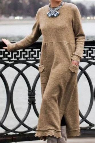 Fashion Street Solid Patchwork O Neck Irregular Dress Dresses