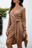 Fashion Casual Solid Patchwork V Neck Irregular Dresses