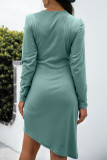 Fashion Casual Solid Patchwork V Neck Irregular Dresses