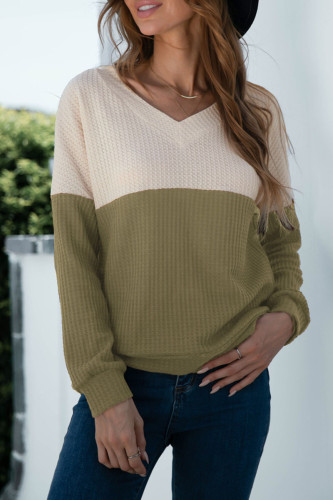 Fashion Casual Solid Patchwork V Neck T-Shirts