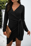 Fashion Casual Solid Patchwork V Neck Irregular Dresses