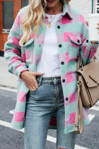 Fashion Elegant Plaid Buckle Turndown Collar Tops
