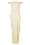 Fashion Elegant Solid Backless High Opening Off the Shoulder Irregular Dress Dresses