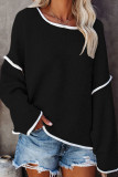 Fashion Street Solid Patchwork O Neck Tops