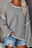 Fashion Street Solid Patchwork O Neck Tops