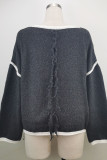 Fashion Street Solid Patchwork O Neck Tops