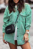 Casual Plaid Pocket Buckle Turndown Collar Tops