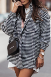 Casual Plaid Pocket Buckle Turndown Collar Tops