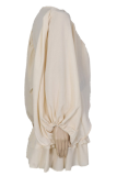 Fashion Elegant Solid Buckle Flounce With Belt O Neck A Line Dresses
