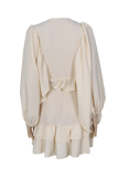 Fashion Elegant Solid Buckle Flounce With Belt O Neck A Line Dresses