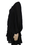 Fashion Elegant Solid Buckle Flounce With Belt O Neck A Line Dresses