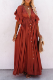 Elegant Solid Frenulum Buckle V Neck A Line Dresses