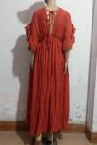 Elegant Solid Frenulum Buckle V Neck A Line Dresses